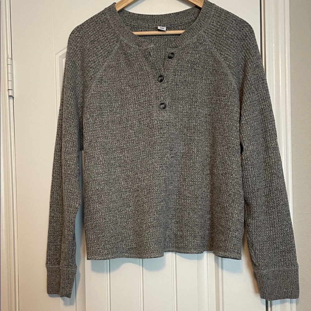 Old Navy Cozy Gray Henley Knit Sweater